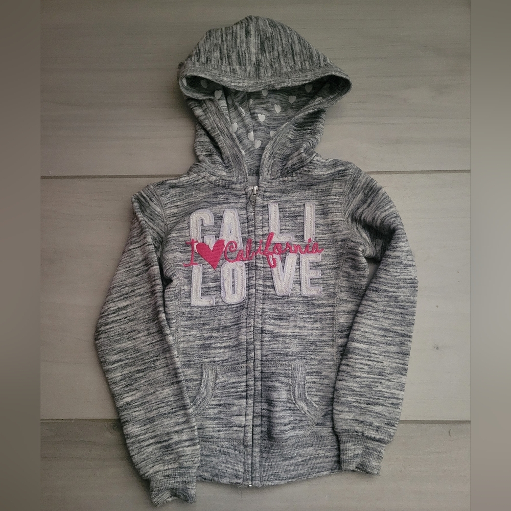I Love California Hoodie Cali Love Size 4  Gray's White & Pink Hooded Zipper